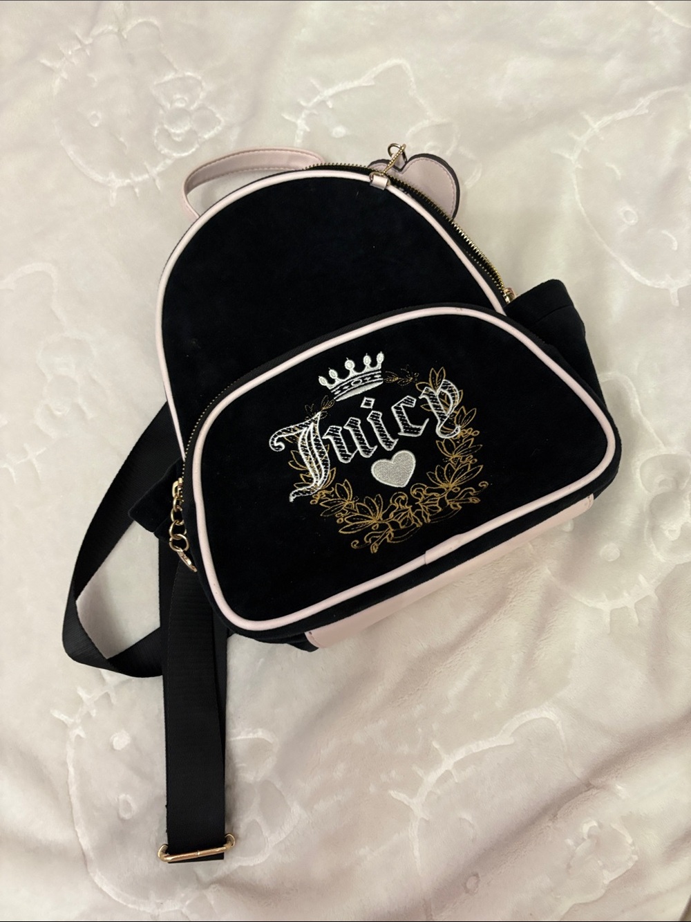 Juicy Couture Black Mini Backpack with Pink Trim & Gold Embroidery